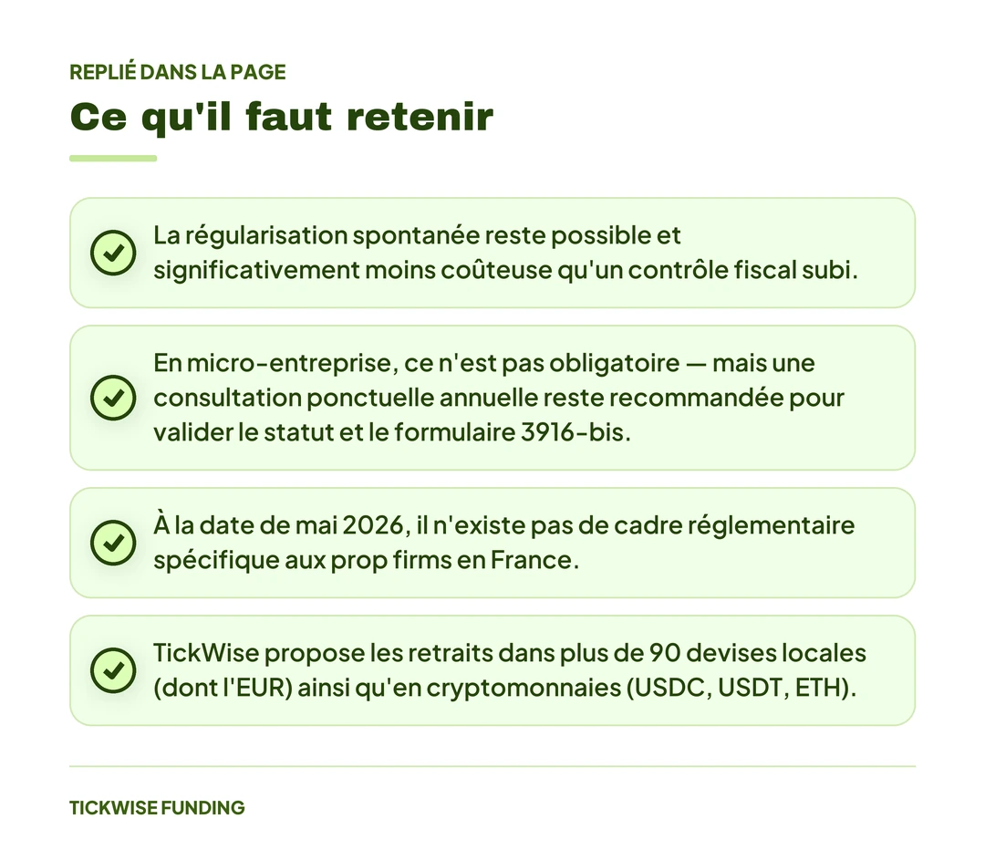 Déclarer ses Revenus de Prop Firm en France : Mode d'Emploi — Ce qu'il faut retenir