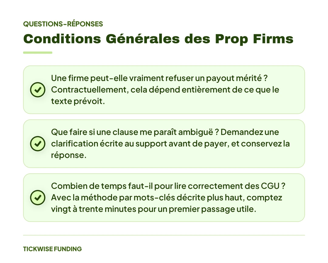 Conditions Générales des Prop Firms : 8 Clauses à Lire Avant de Payer : Conditions Générales des Prop Firms
